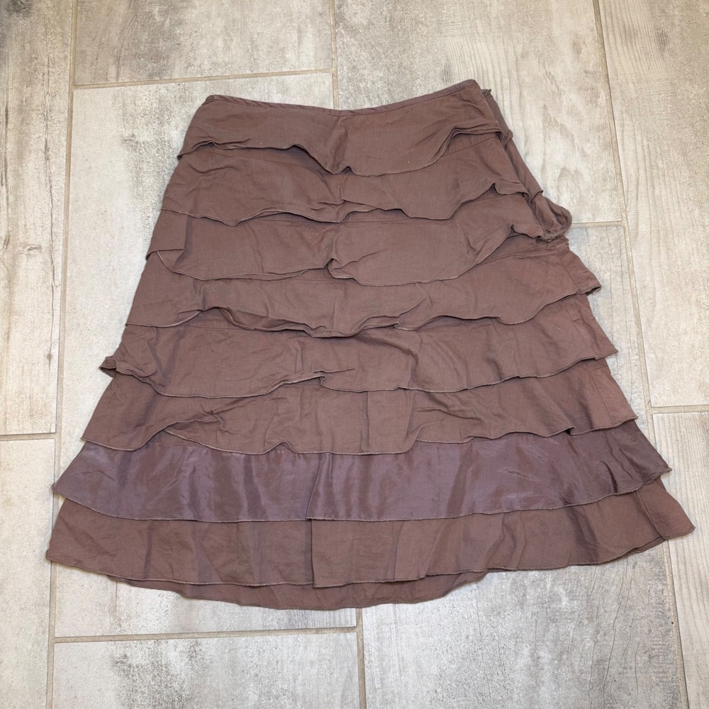 Sundance Silk Fei Brown Purple Ruffle Tiered A-Line Skirt Size 2
Trim Boho